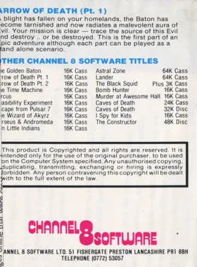 Arrow of Death - Part 1 (198x)(Adventure Soft) box cover back